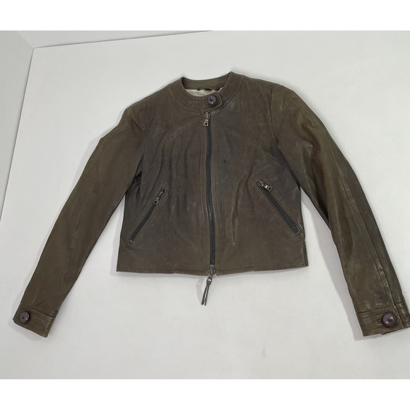 Coach Jackets & Blazers - Coach Brown Leather Mid Jacket Womens Size 2 Distressed Zippers Made in Turkey